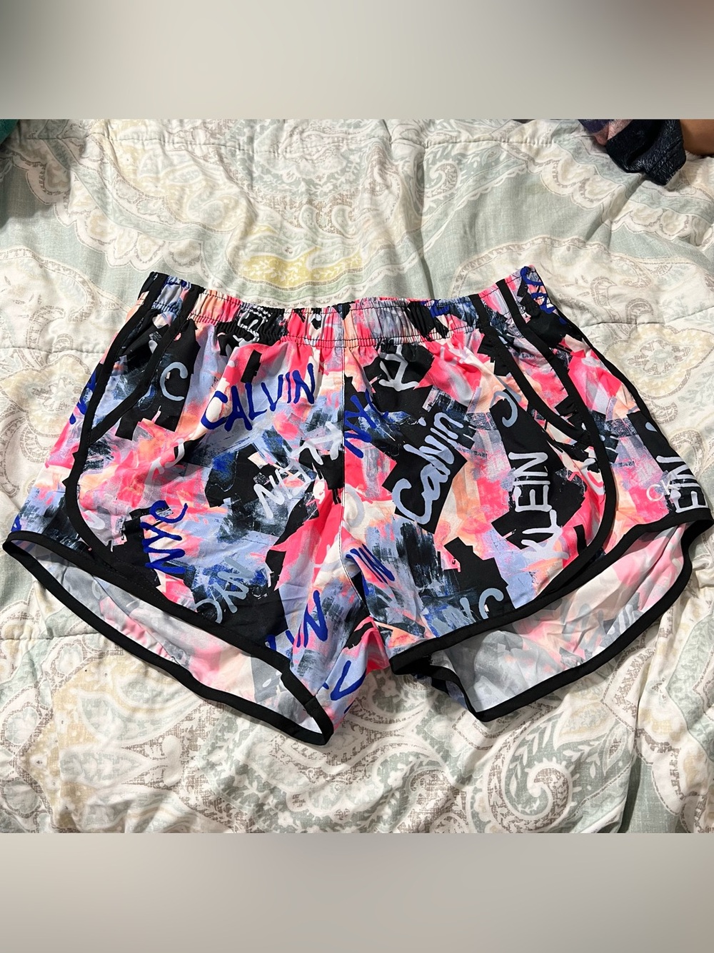 Calvin Klein Women’s Neon Paint-Print Athletic Shorts